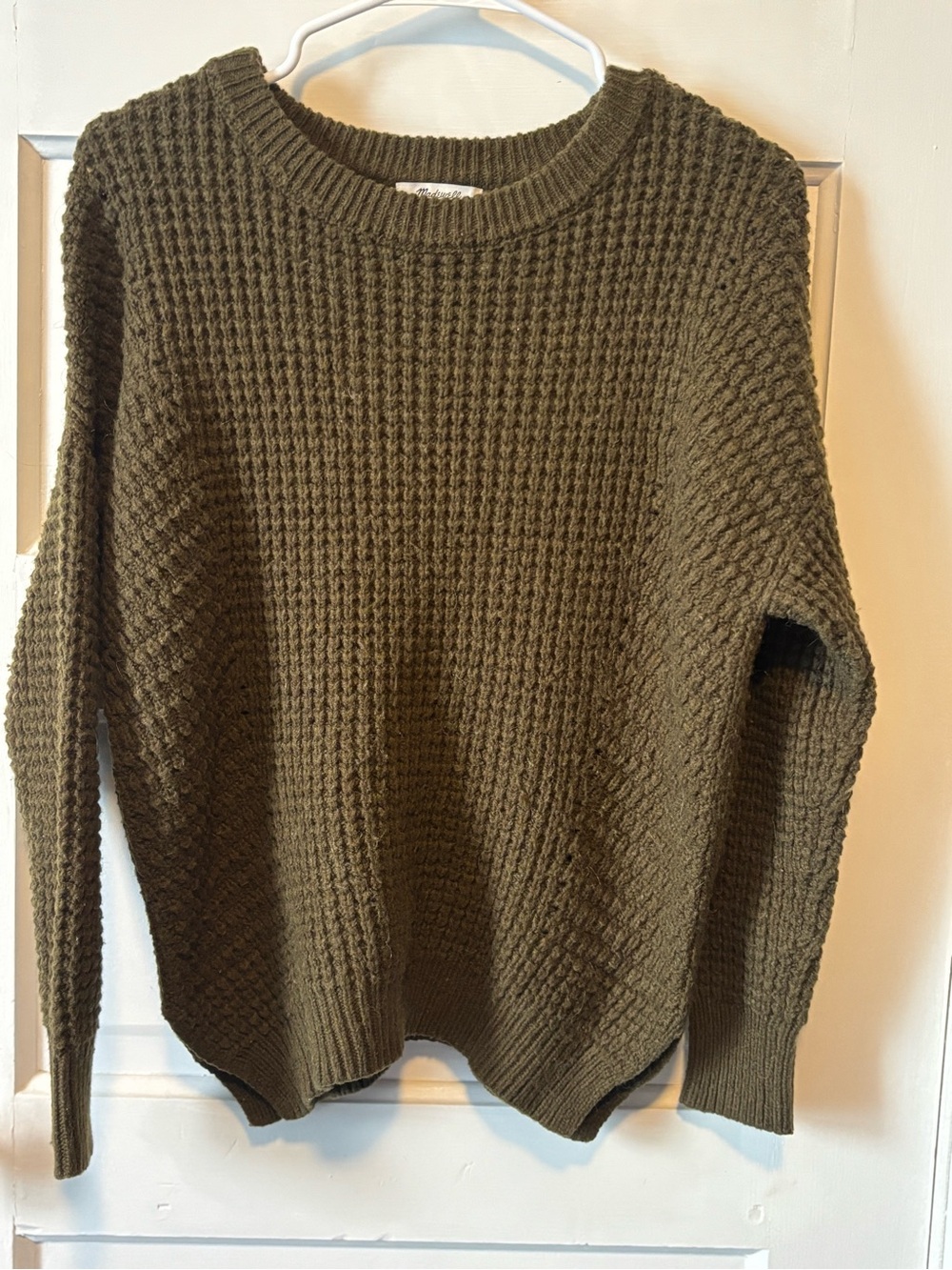 Madewell Olive Crewneck Waffle-Knit Sweater